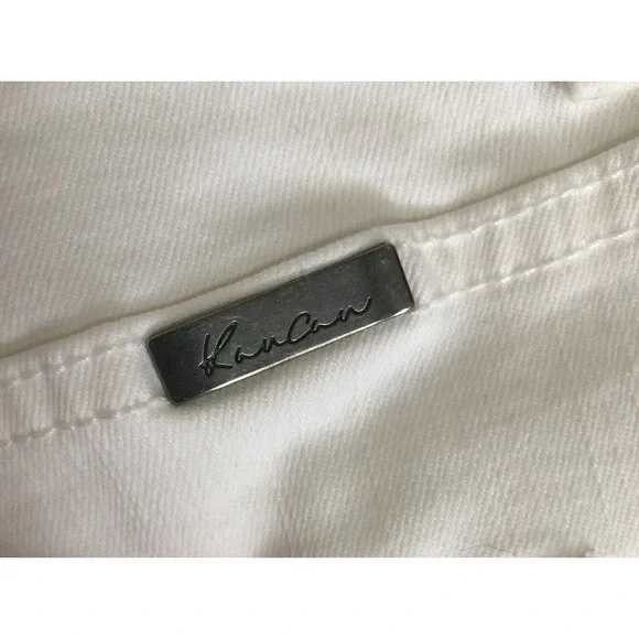 KanCan Womens White Denim Jeans Frayed Hem Cropped Skinny Jeans Size 7/27 - Picture 7 of 14